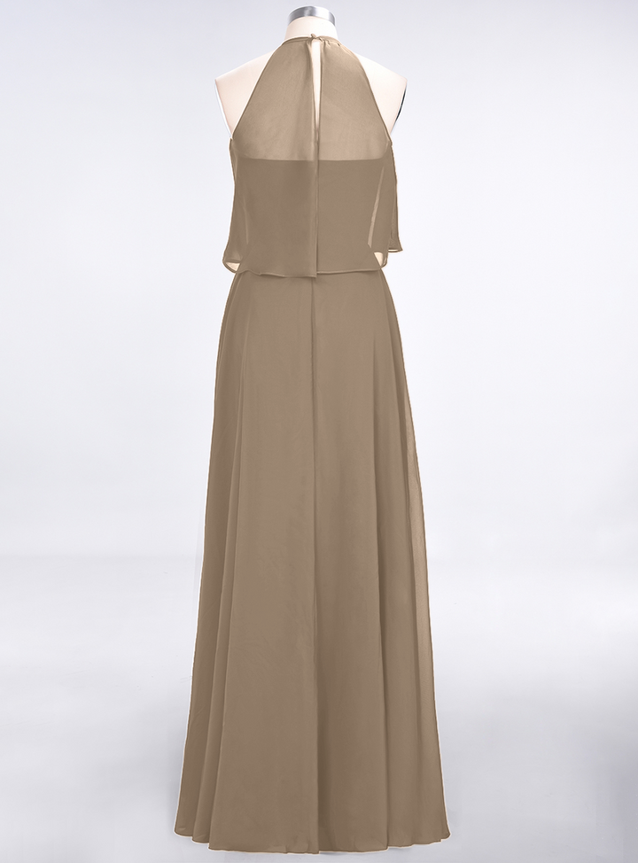 A-line Sleeveless Chiffon Floor-Length Dress Burgundy-koscy