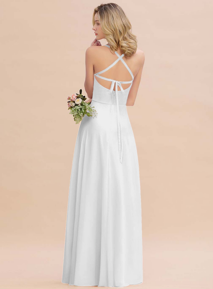 A-line Sleeveless Chiffon Floor-Length Dress with Straps-koscy