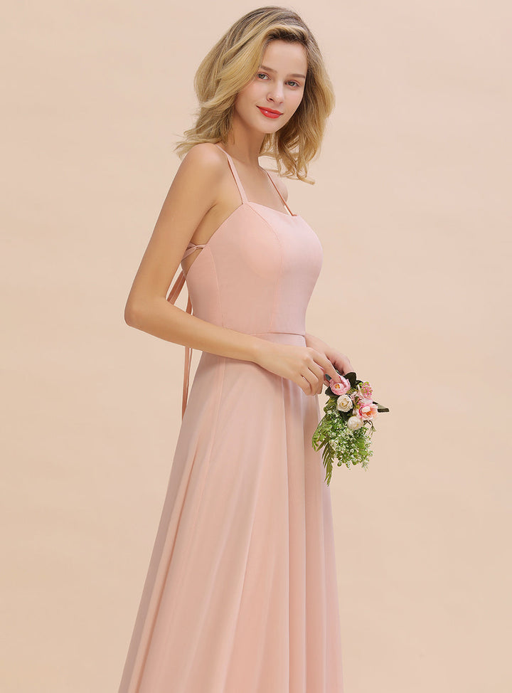 A-line Sleeveless Chiffon Floor-Length Dress with Straps-koscy