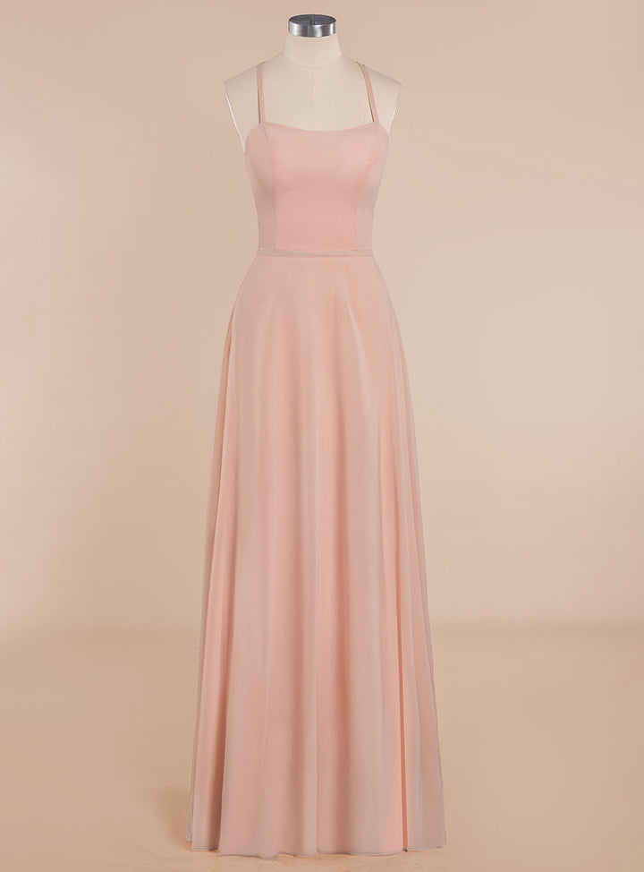 A-line Sleeveless Chiffon Floor-Length Dress with Straps-koscy