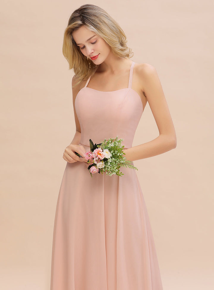 A-line Sleeveless Chiffon Floor-Length Dress with Straps-koscy