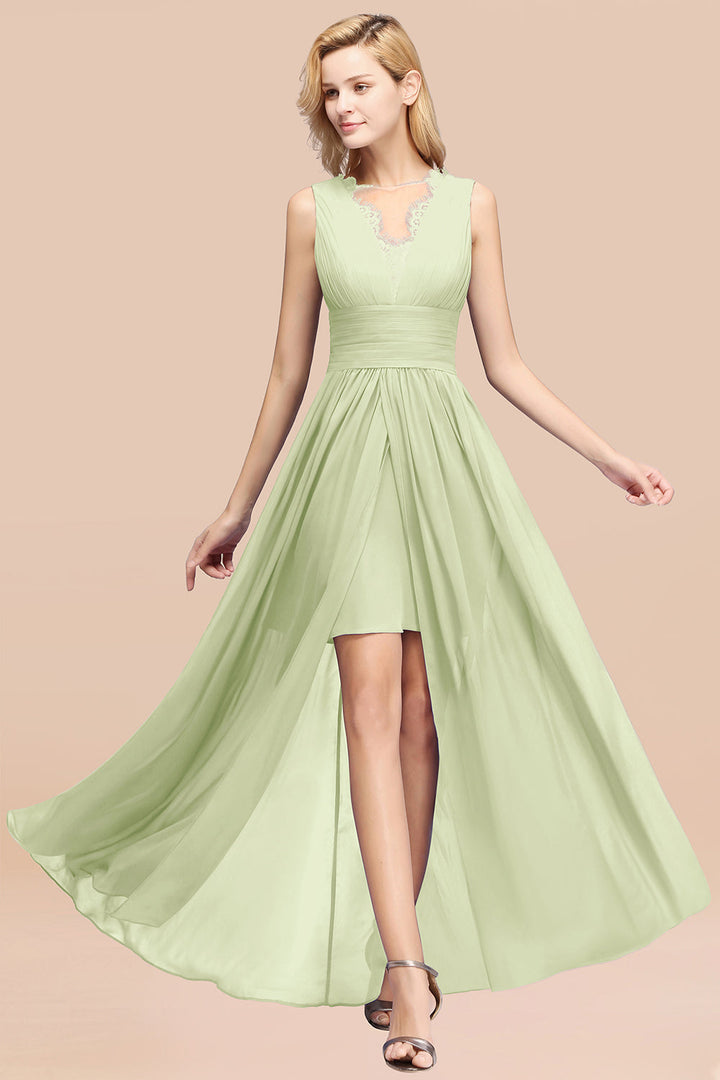 A-line Sleeveless Chiffon Lace Front Slit Floor-Length Dress-koscy