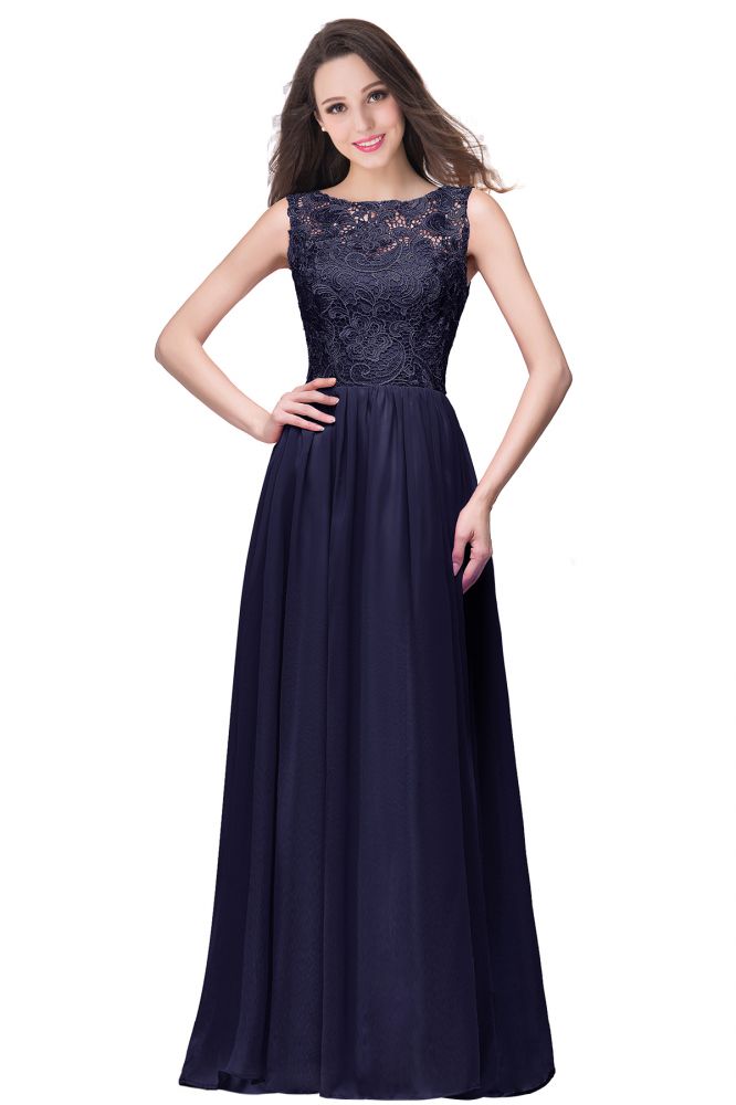 MISSHOW offers A-line Sleeveless Crew Floor-length Lace Top Chiffon Prom Dresses at a cheap price from Watermelon,Red,Burgundy,Regency,Lilac,Dark Navy,Black,Silver,Mint Green, 30D Chiffon,Lace to A-line Floor-length hem. Stunning yet affordable Sleeveless Prom Dresses,Evening Dresses.