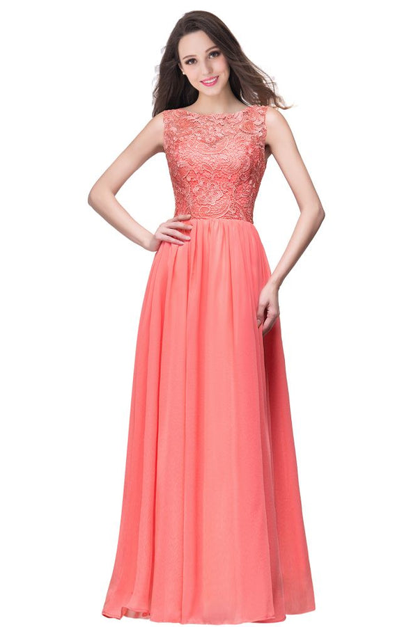 MISSHOW offers A-line Sleeveless Crew Floor-length Lace Top Chiffon Prom Dresses at a cheap price from Watermelon,Red,Burgundy,Regency,Lilac,Dark Navy,Black,Silver,Mint Green, 30D Chiffon,Lace to A-line Floor-length hem. Stunning yet affordable Sleeveless Prom Dresses,Evening Dresses.