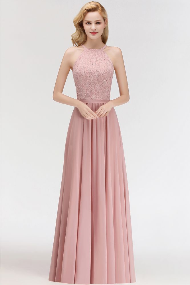 MISSHOW offers A-line Sleeveless Halter Long Lace Chiffon Bridesmaid Dress at a good price from Dusty Rose,Burgundy,Dark Navy,100D Chiffon to A-line Floor-length them. Stunning yet affordable Sleeveless Bridesmaid Dresses.