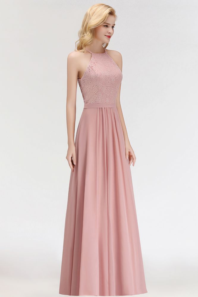 MISSHOW offers A-line Sleeveless Halter Long Lace Chiffon Bridesmaid Dress at a good price from Dusty Rose,Burgundy,Dark Navy,100D Chiffon to A-line Floor-length them. Stunning yet affordable Sleeveless Bridesmaid Dresses.