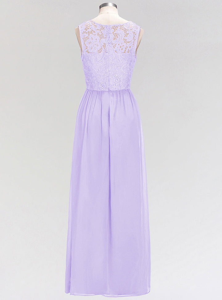 A-line Sleeveless Pleated Lace Floor-Length Dress Lavender-koscy