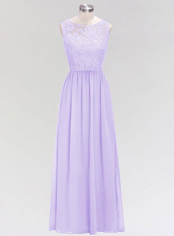 A-line Sleeveless Pleated Lace Floor-Length Dress Lavender-koscy