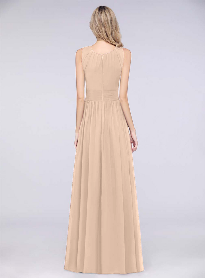 A-line Sleeveless Ruffles Chiffon Floor-Length Dress-koscy