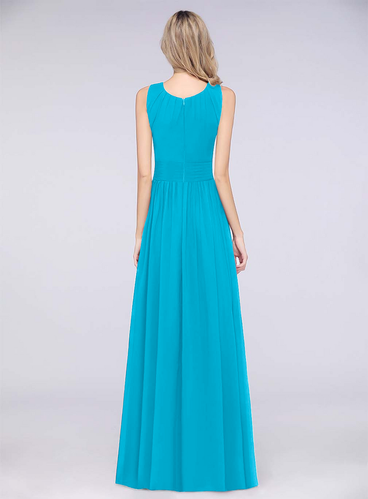 A-line Sleeveless Ruffles Chiffon Floor-Length Dress-koscy