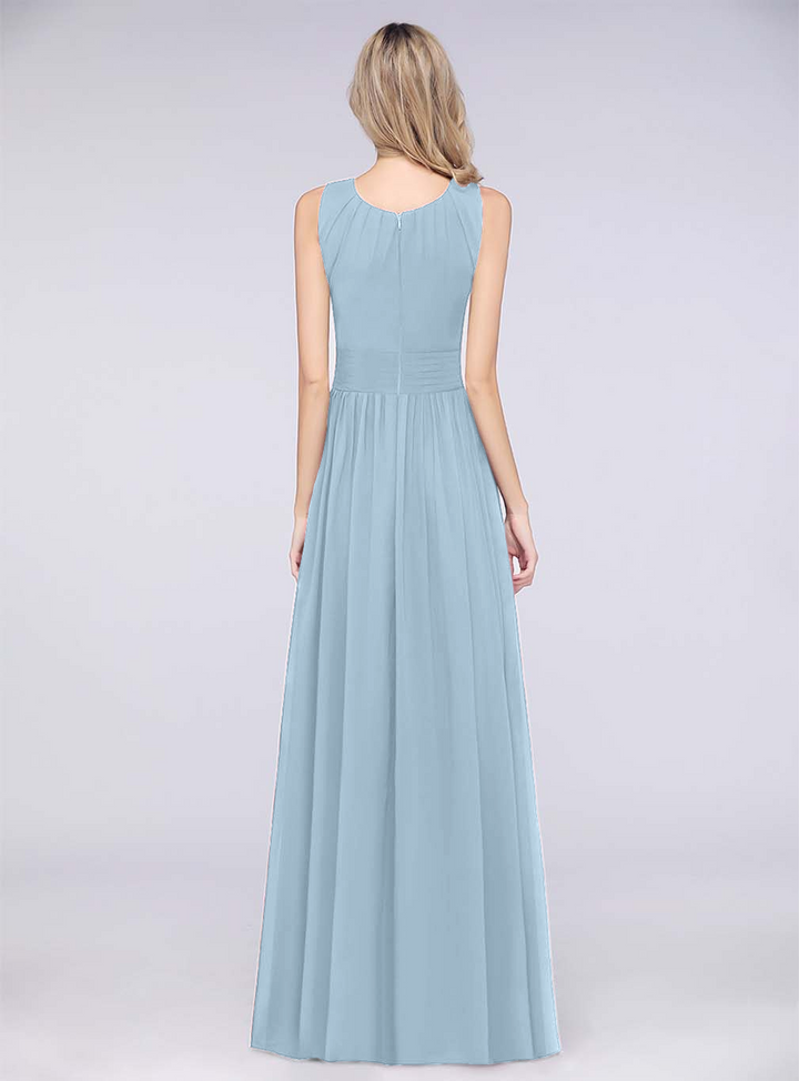 A-line Sleeveless Ruffles Chiffon Floor-Length Dress-koscy