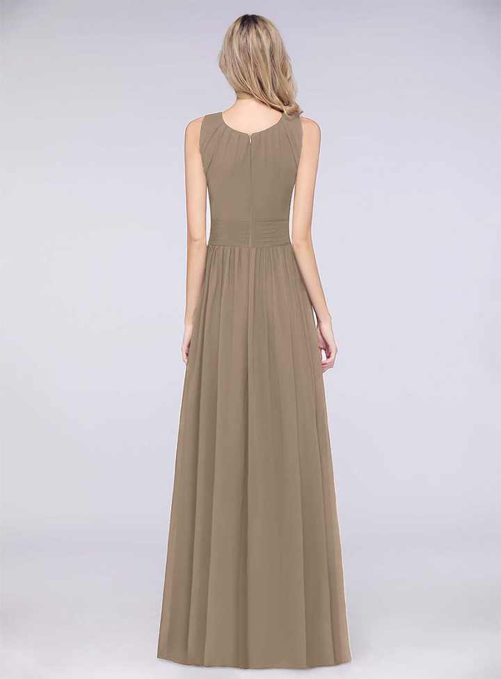 A-line Sleeveless Ruffles Chiffon Floor-Length Dress-koscy