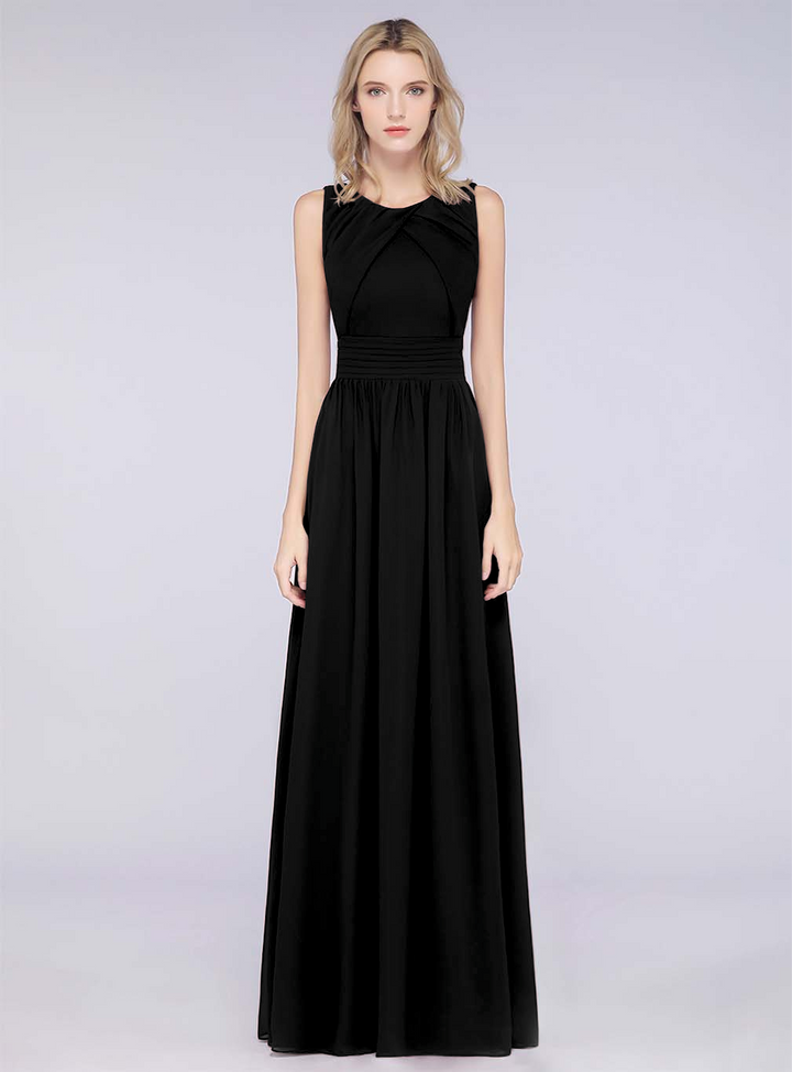 A-line Sleeveless Ruffles Chiffon Floor-Length Dress-koscy