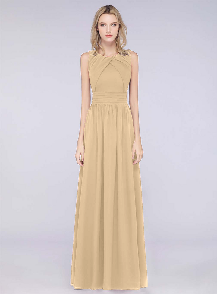 A-line Sleeveless Ruffles Chiffon Floor-Length Dress-koscy