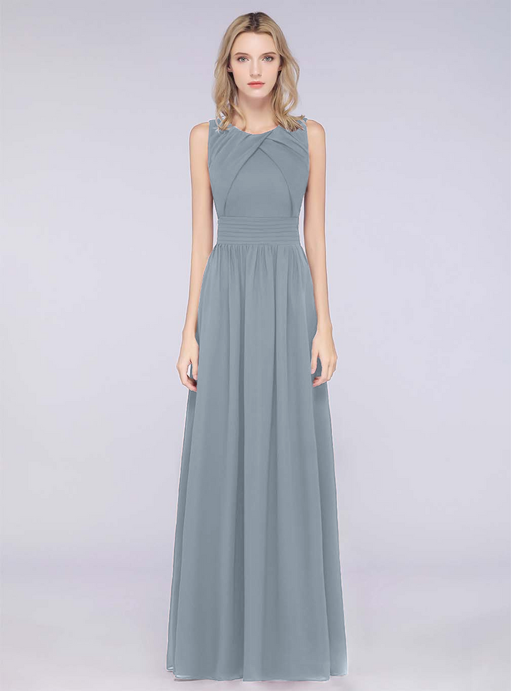 A-line Sleeveless Ruffles Chiffon Floor-Length Dress-koscy