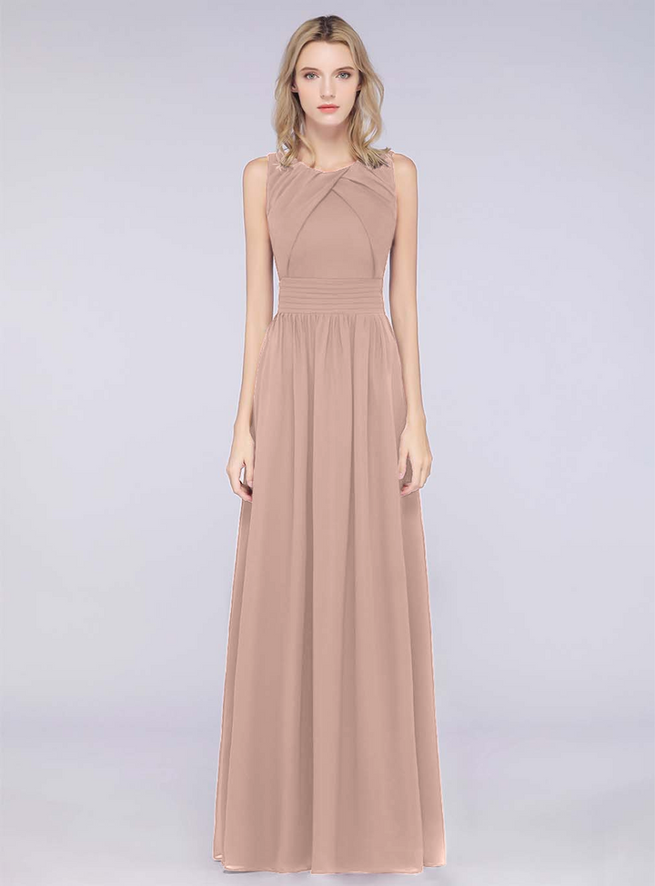 A-line Sleeveless Ruffles Chiffon Floor-Length Dress-koscy