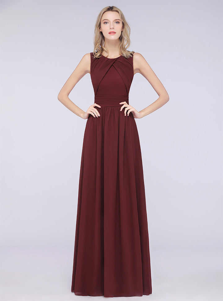 A-line Sleeveless Ruffles Chiffon Floor-Length Dress-koscy