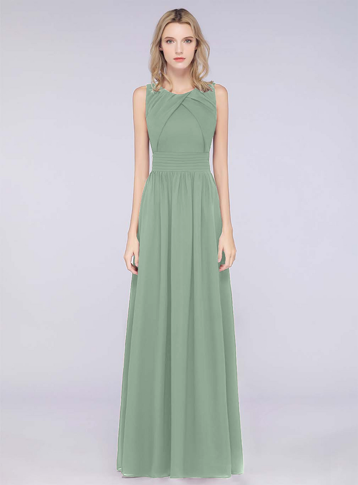 A-line Sleeveless Ruffles Chiffon Floor-Length Dress-koscy