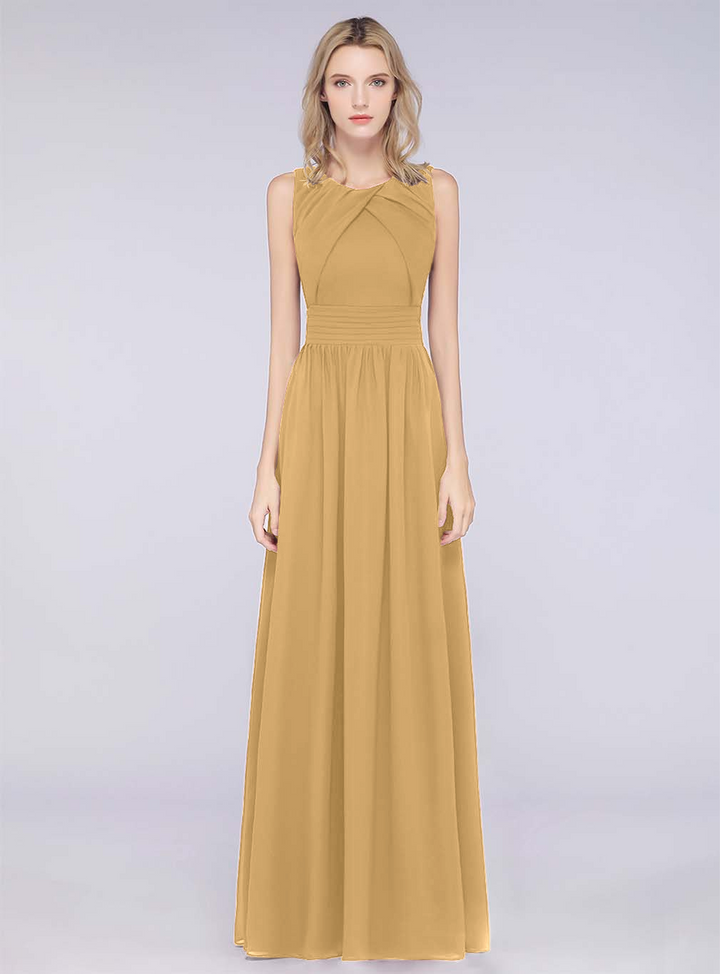 A-line Sleeveless Ruffles Chiffon Floor-Length Dress-koscy