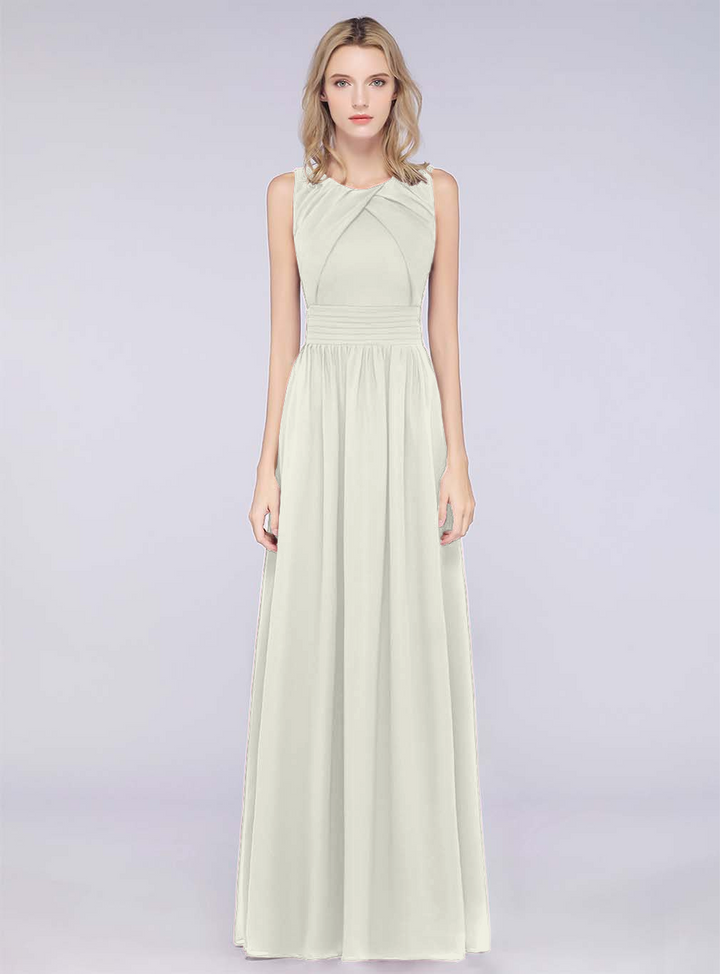 A-line Sleeveless Ruffles Chiffon Floor-Length Dress-koscy