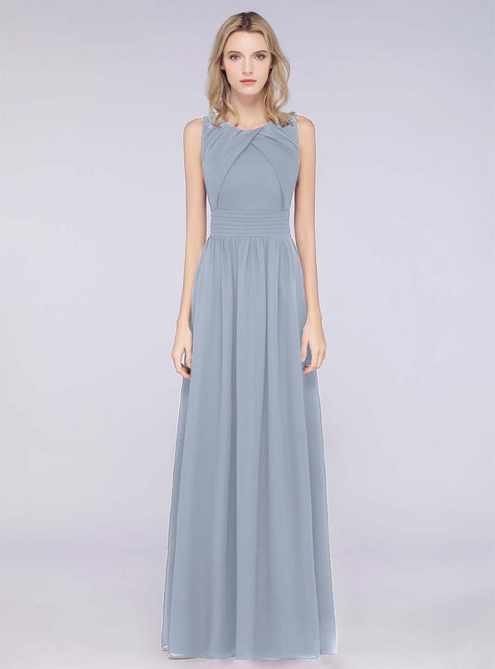 A-line Sleeveless Ruffles Chiffon Floor-Length Dress-koscy