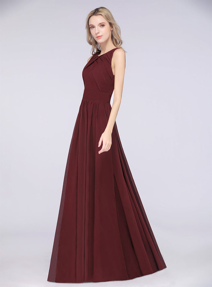 A-line Sleeveless Ruffles Chiffon Floor-Length Dress-koscy