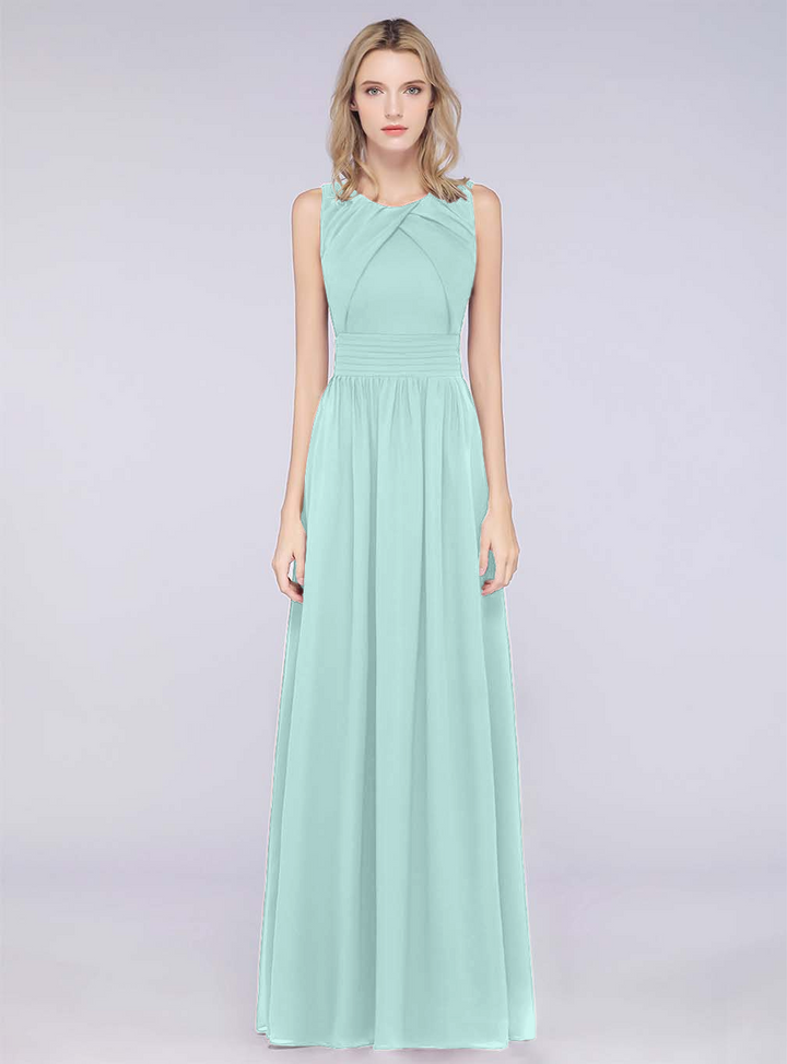 A-line Sleeveless Ruffles Chiffon Floor-Length Dress-koscy