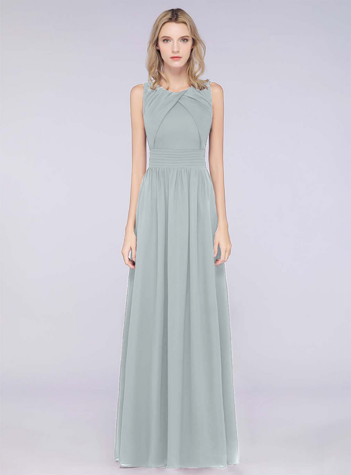 A-line Sleeveless Ruffles Chiffon Floor-Length Dress-koscy