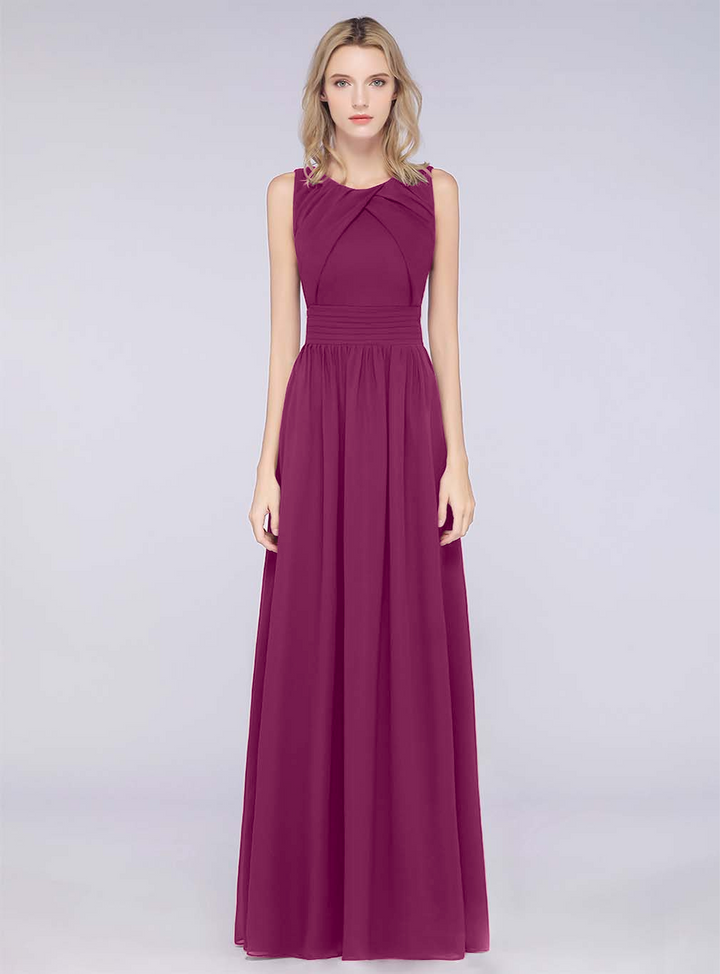 A-line Sleeveless Ruffles Chiffon Floor-Length Dress-koscy