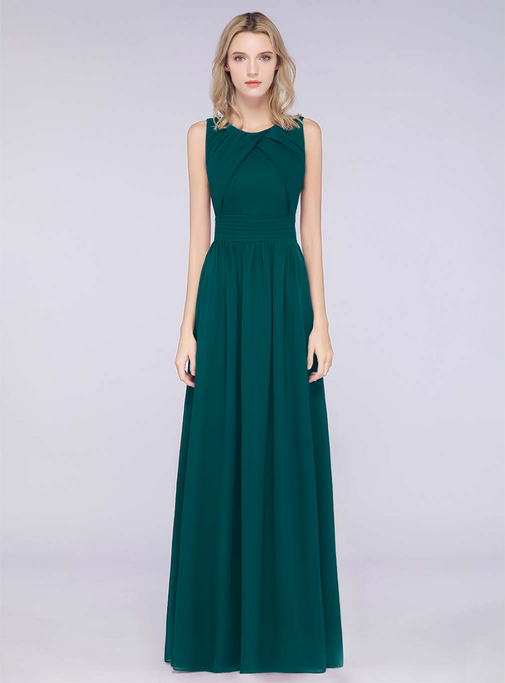 A-line Sleeveless Ruffles Chiffon Floor-Length Dress-koscy