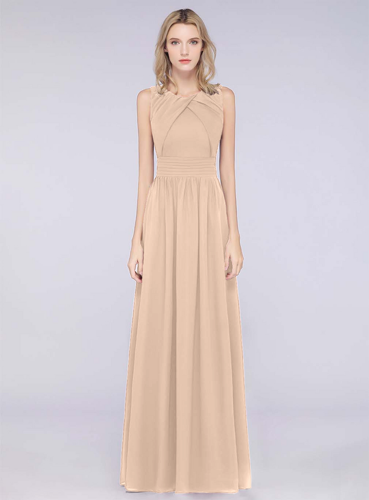 A-line Sleeveless Ruffles Chiffon Floor-Length Dress-koscy