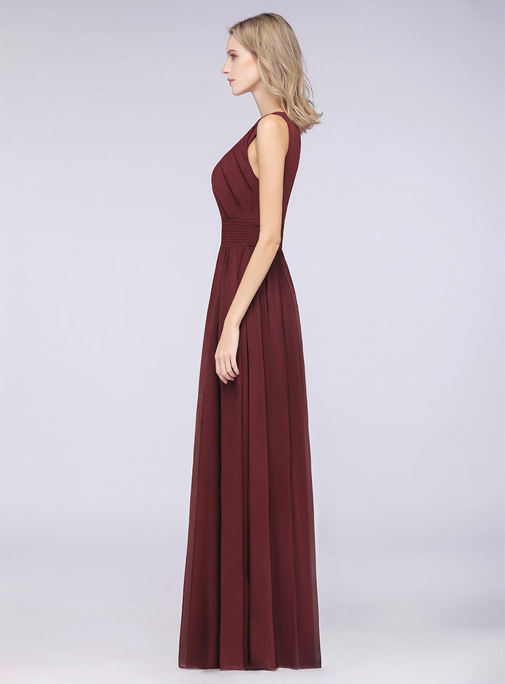 A-line Sleeveless Ruffles Chiffon Floor-Length Dress-koscy