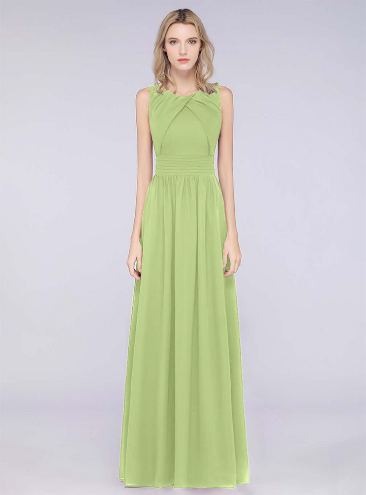 A-line Sleeveless Ruffles Chiffon Floor-Length Dress-koscy