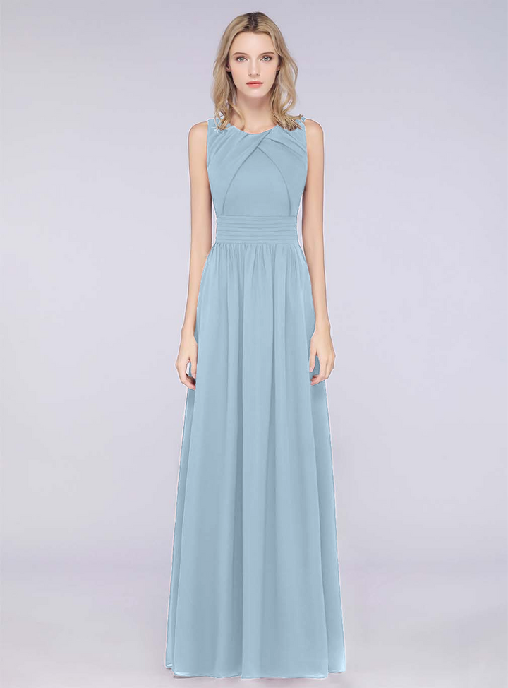 A-line Sleeveless Ruffles Chiffon Floor-Length Dress-koscy