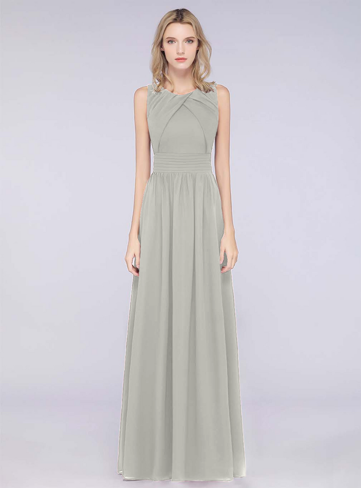 A-line Sleeveless Ruffles Chiffon Floor-Length Dress-koscy