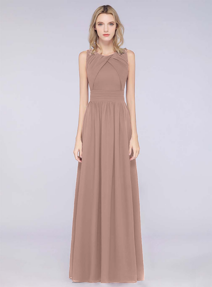 A-line Sleeveless Ruffles Chiffon Floor-Length Dress-koscy