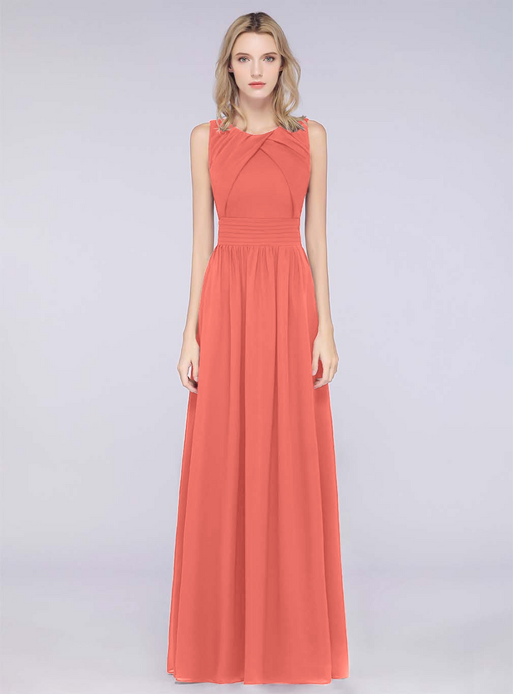 A-line Sleeveless Ruffles Chiffon Floor-Length Dress-koscy