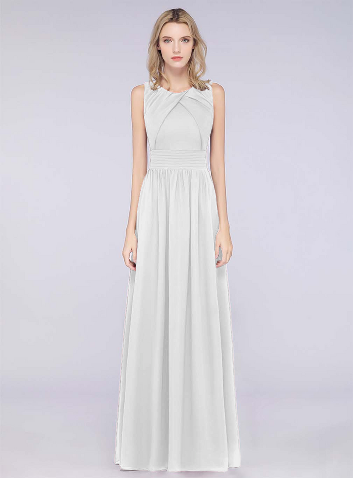 A-line Sleeveless Ruffles Chiffon Floor-Length Dress-koscy