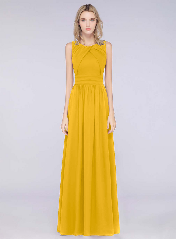 A-line Sleeveless Ruffles Chiffon Floor-Length Dress-koscy