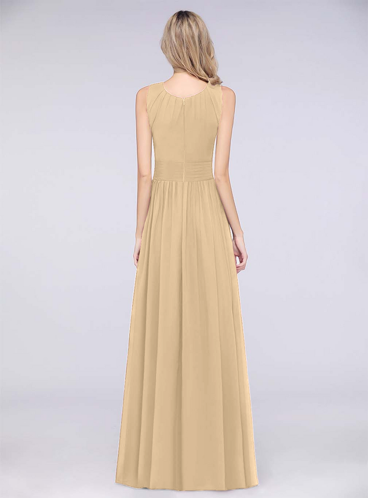 A-line Sleeveless Ruffles Chiffon Floor-Length Dress-koscy