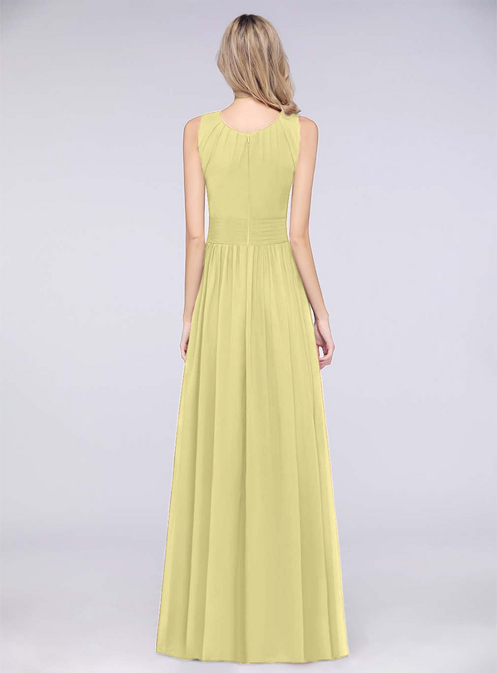 A-line Sleeveless Ruffles Chiffon Floor-Length Dress-koscy