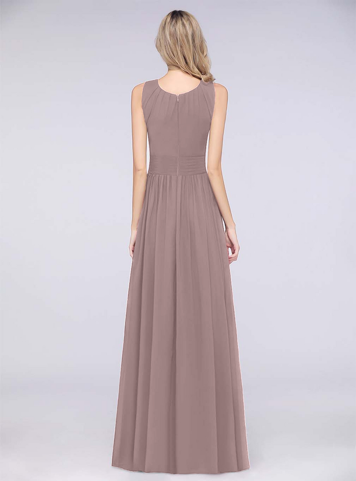 A-line Sleeveless Ruffles Chiffon Floor-Length Dress-koscy