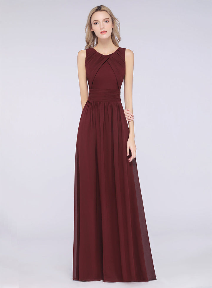 A-line Sleeveless Ruffles Chiffon Floor-Length Dress-koscy