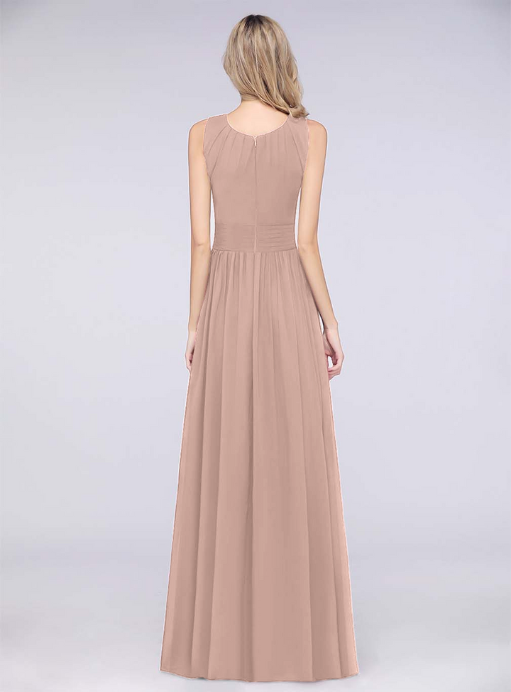 A-line Sleeveless Ruffles Chiffon Floor-Length Dress-koscy