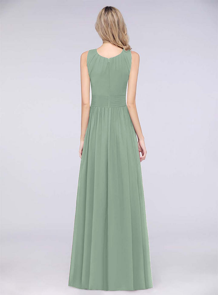 A-line Sleeveless Ruffles Chiffon Floor-Length Dress-koscy