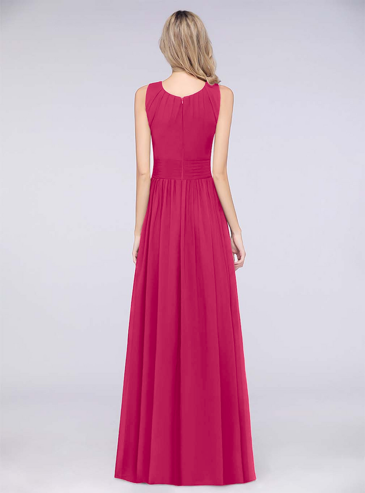 A-line Sleeveless Ruffles Chiffon Floor-Length Dress-koscy