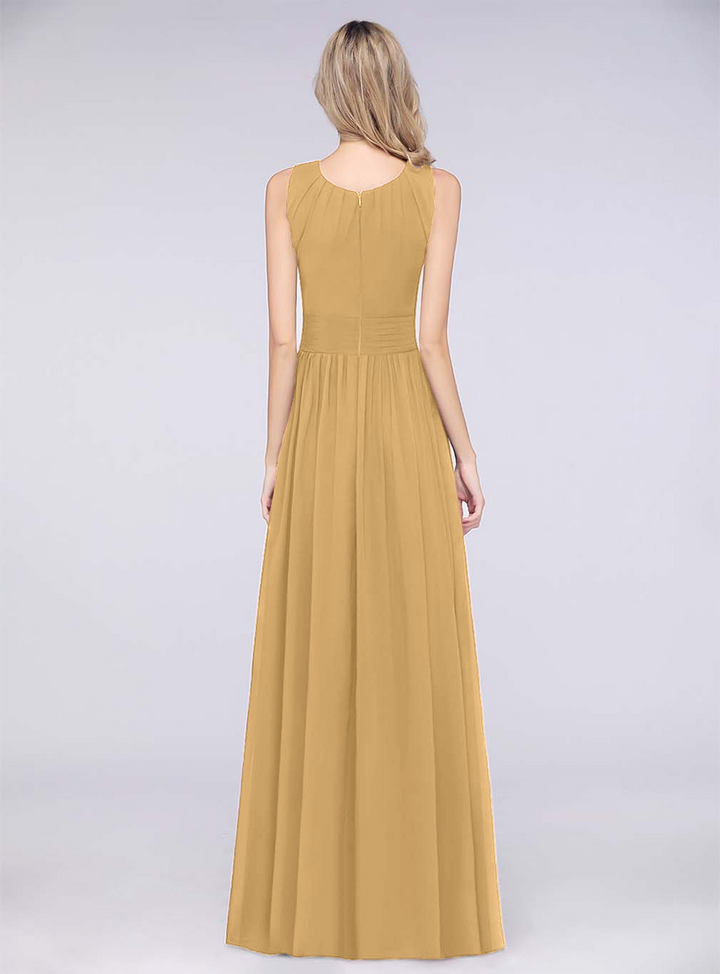 A-line Sleeveless Ruffles Chiffon Floor-Length Dress-koscy