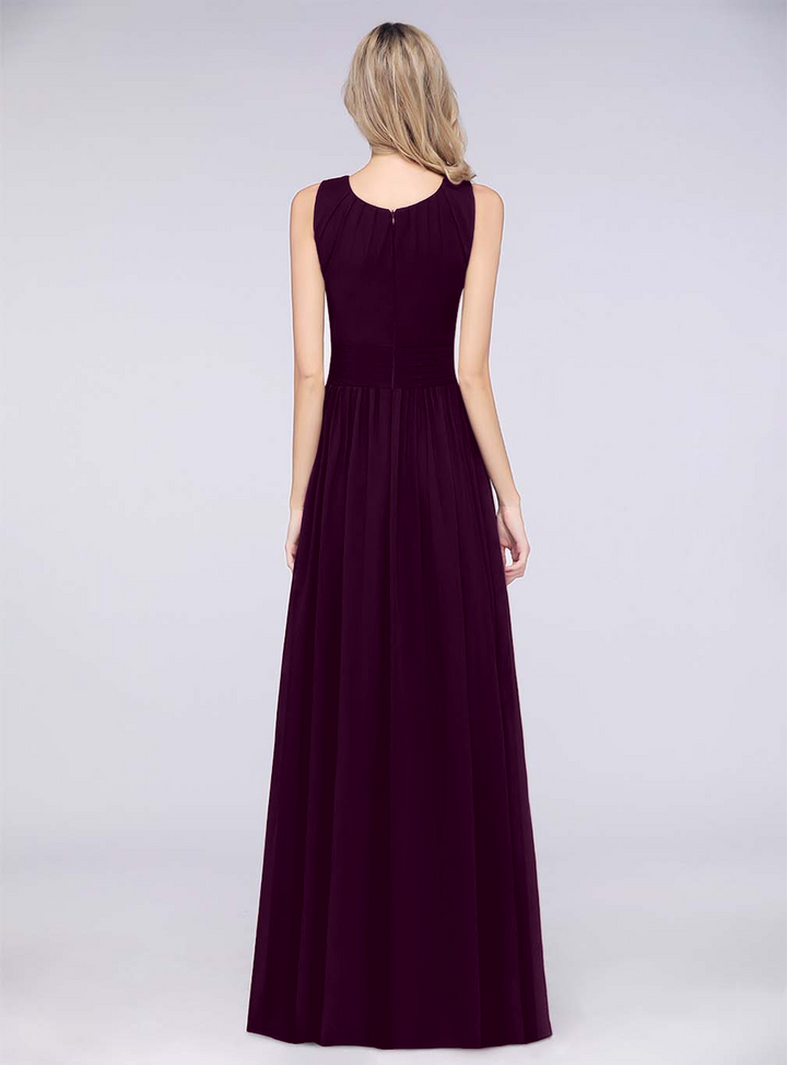 A-line Sleeveless Ruffles Chiffon Floor-Length Dress-koscy