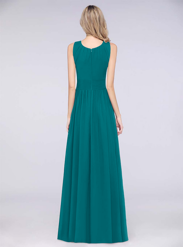 A-line Sleeveless Ruffles Chiffon Floor-Length Dress-koscy