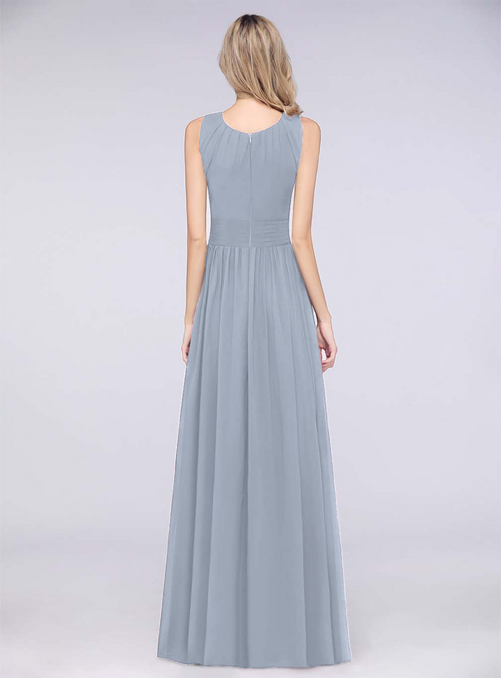 A-line Sleeveless Ruffles Chiffon Floor-Length Dress-koscy